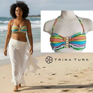 Trina Turk Bright Multi Color Rainbow Removable Strap Bandeau Bikini Top Size 10